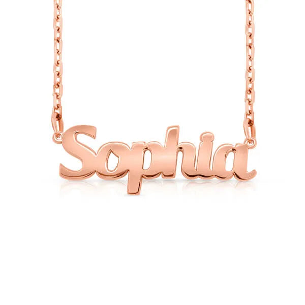 Sophia custom bold print name necklace rose gold