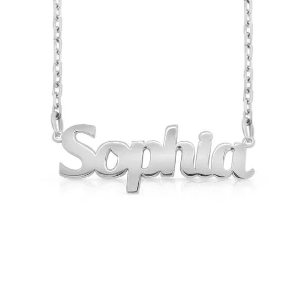 Sophia 14 karat bold print name necklace white gold finish