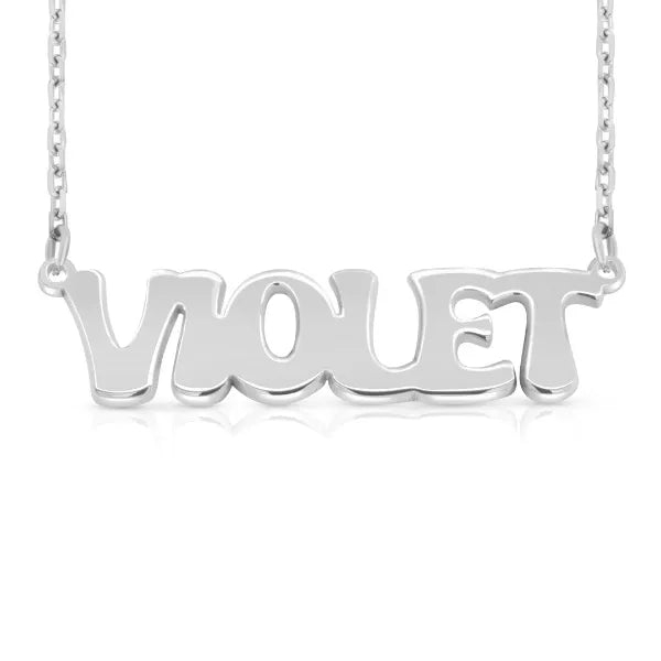 Sterling silver name necklace in retro letter style with Violet design