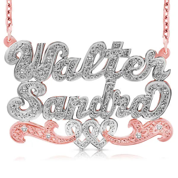 Rose gold intertwined hearts name necklace 14k