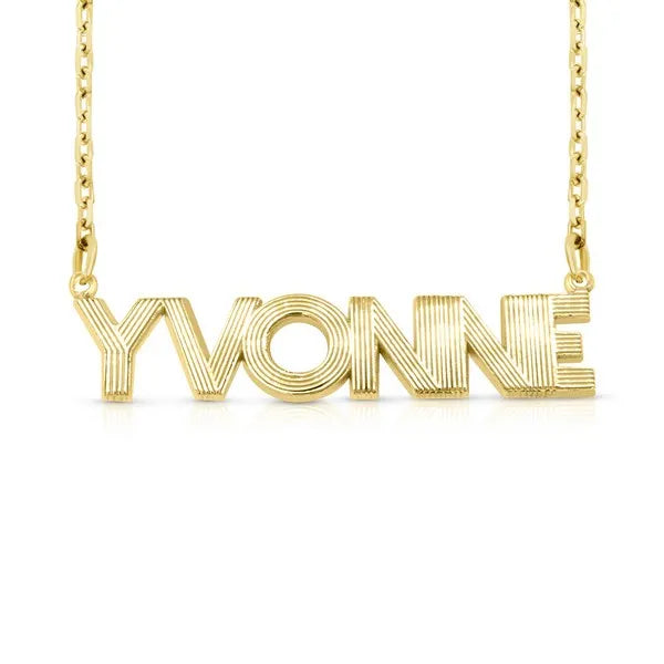 Yvonne fluted name necklace in 14 karat yellow gold