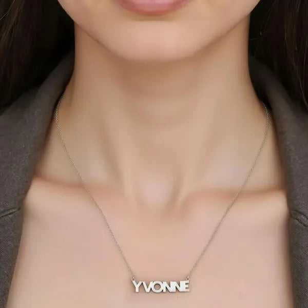 Yvonne name necklace styled in sterling silver